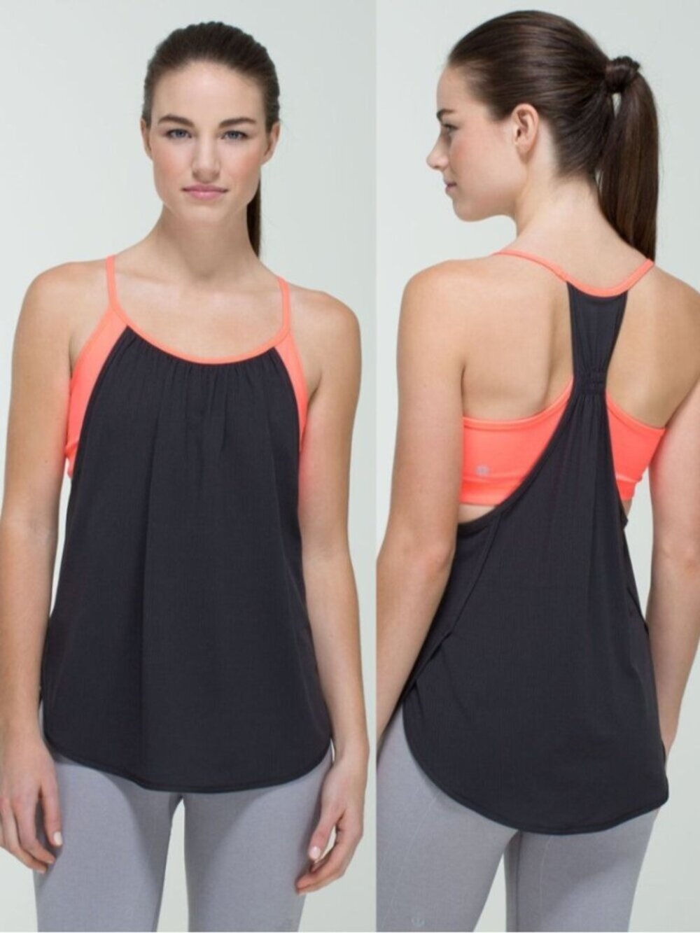 Lululemon Gray Circle Mesh Tuck Me In Tank w/ Coral Luon Built In Bra